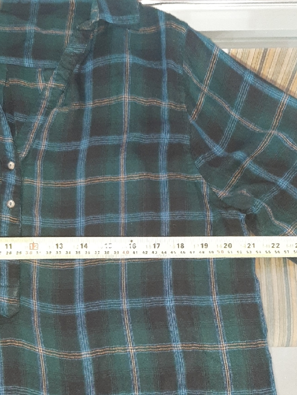 HARLOW๐Relaxed Plaid Shirt Dress in Dark Green & Navy SO SOFT, Tab Sleeves Sz L - Picture 7 of 10